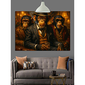 Takım Elbiseli Üç Maymun Dekoratif Kanvas - Mdf Ahşap Tablo
