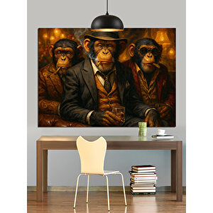 Takım Elbiseli Üç Maymun Dekoratif Kanvas - Mdf Ahşap Tablo 70x100 cm