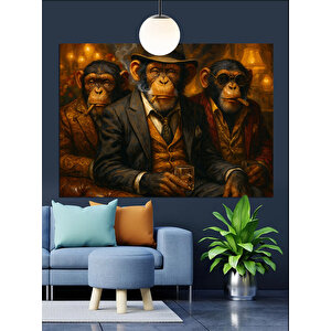 Takım Elbiseli Üç Maymun Dekoratif Kanvas - Mdf Ahşap Tablo 70x100 cm