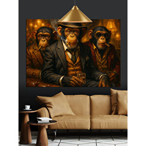 Takım Elbiseli Üç Maymun Dekoratif Kanvas - Mdf Ahşap Tablo 70x100 cm