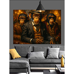 Takım Elbiseli Üç Maymun Dekoratif Kanvas - Mdf Ahşap Tablo