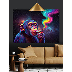 Renkli Dumanlı Maymun Portresi Dekoratif Kanvas - Mdf Ahşap Tablo 50x70 cm