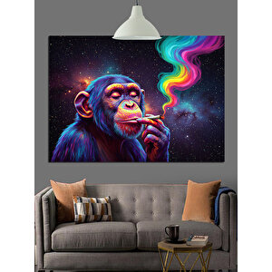 Renkli Dumanlı Maymun Portresi Dekoratif Kanvas - Mdf Ahşap Tablo 50x70 cm