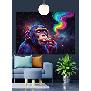 Renkli Dumanlı Maymun Portresi Dekoratif Kanvas - Mdf Ahşap Tablo