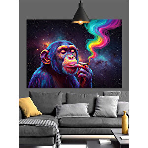 Renkli Dumanlı Maymun Portresi Dekoratif Kanvas - Mdf Ahşap Tablo 35x50 cm