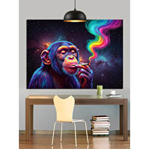 Renkli Dumanlı Maymun Portresi Dekoratif Kanvas - Mdf Ahşap Tablo