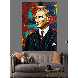 Fırça Darbeli Mustafa Kemal Atatürk Portresi Dekoratif Kanvas - Mdf Ahşap Tablo 35x50 cm