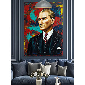 Fırça Darbeli Mustafa Kemal Atatürk Portresi Dekoratif Kanvas - Mdf Ahşap Tablo 70x100 cm