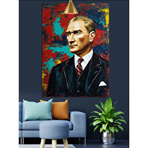 Fırça Darbeli Mustafa Kemal Atatürk Portresi Dekoratif Kanvas - Mdf Ahşap Tablo 70x100 cm
