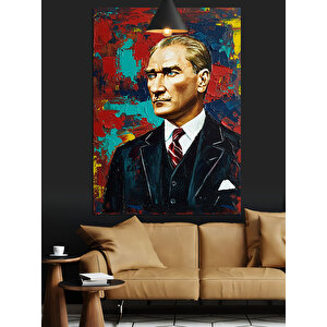 Fırça Darbeli Mustafa Kemal Atatürk Portresi Dekoratif Kanvas - Mdf Ahşap Tablo