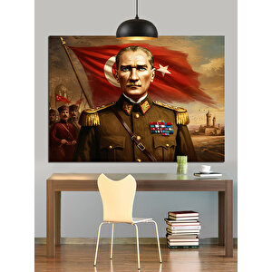 Askeri Üniformalı Atatürk Portresi Dekoratif Kanvas - Mdf Ahşap Tablo