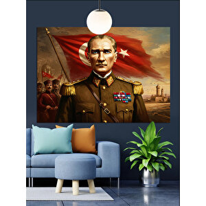 Askeri Üniformalı Atatürk Portresi Dekoratif Kanvas - Mdf Ahşap Tablo