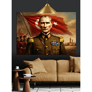 Askeri Üniformalı Atatürk Portresi Dekoratif Kanvas - Mdf Ahşap Tablo 70x100 cm