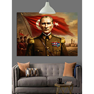 Askeri Üniformalı Atatürk Portresi Dekoratif Kanvas - Mdf Ahşap Tablo 70x100 cm