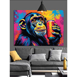 Renkli Kutu Tutan Maymun Dekoratif Kanvas - Mdf Ahşap Tablo 50x70 cm