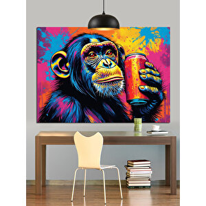 Renkli Kutu Tutan Maymun Dekoratif Kanvas - Mdf Ahşap Tablo 50x70 cm