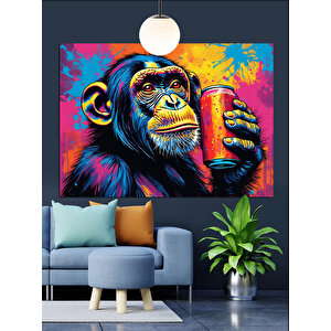 Renkli Kutu Tutan Maymun Dekoratif Kanvas - Mdf Ahşap Tablo