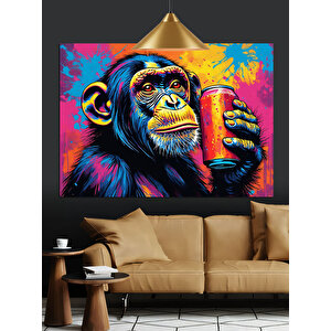 Renkli Kutu Tutan Maymun Dekoratif Kanvas - Mdf Ahşap Tablo