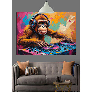 Dj Setinde Dans Eden Maymun Dekoratif Kanvas - Mdf Ahşap Tablo 70x100 cm