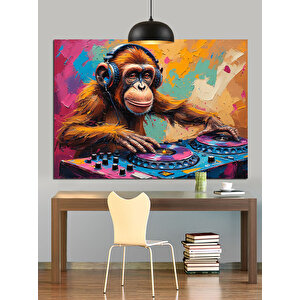Dj Setinde Dans Eden Maymun Dekoratif Kanvas - Mdf Ahşap Tablo 50x70 cm