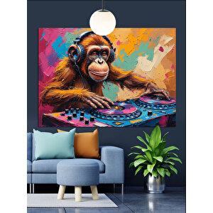 Dj Setinde Dans Eden Maymun Dekoratif Kanvas - Mdf Ahşap Tablo