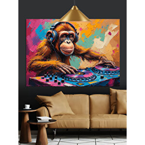 Dj Setinde Dans Eden Maymun Dekoratif Kanvas - Mdf Ahşap Tablo