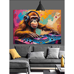 Dj Setinde Dans Eden Maymun Dekoratif Kanvas - Mdf Ahşap Tablo 70x100 cm
