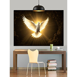 Altın Işıklı Beyaz Güvercin Dekoratif Kanvas - Mdf Ahşap Tablo 50x70 cm