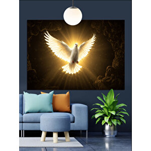 Altın Işıklı Beyaz Güvercin Dekoratif Kanvas - Mdf Ahşap Tablo 50x70 cm