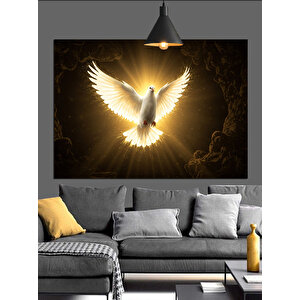 Altın Işıklı Beyaz Güvercin Dekoratif Kanvas - Mdf Ahşap Tablo
