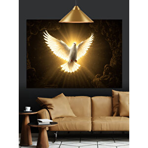 Altın Işıklı Beyaz Güvercin Dekoratif Kanvas - Mdf Ahşap Tablo 70x100 cm