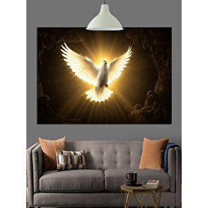 Altın Işıklı Beyaz Güvercin Dekoratif Kanvas - Mdf Ahşap Tablo