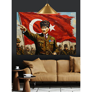 Askeri Üniformalı Atatürk Portresi Dekoratif Kanvas - Mdf Ahşap Tablo 70x100 cm