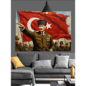 Askeri Üniformalı Atatürk Portresi Dekoratif Kanvas - Mdf Ahşap Tablo