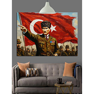 Askeri Üniformalı Atatürk Portresi Dekoratif Kanvas - Mdf Ahşap Tablo