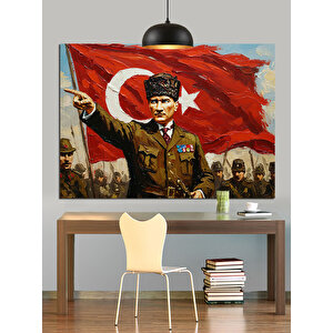 Askeri Üniformalı Atatürk Portresi Dekoratif Kanvas - Mdf Ahşap Tablo 25x35 cm