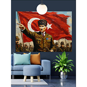 Askeri Üniformalı Atatürk Portresi Dekoratif Kanvas - Mdf Ahşap Tablo 25x35 cm