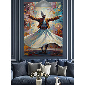 Dönen Renkli Semazen Figürü Dekoratif Kanvas - Mdf Ahşap Tablo 70x100 cm