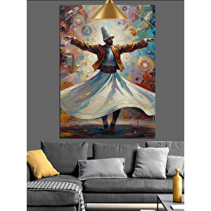 Dönen Renkli Semazen Figürü Dekoratif Kanvas - Mdf Ahşap Tablo