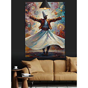Dönen Renkli Semazen Figürü Dekoratif Kanvas - Mdf Ahşap Tablo