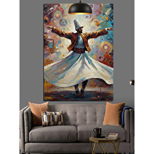 Dönen Renkli Semazen Figürü Dekoratif Kanvas - Mdf Ahşap Tablo 50x70 cm
