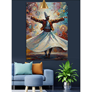Dönen Renkli Semazen Figürü Dekoratif Kanvas - Mdf Ahşap Tablo 50x70 cm