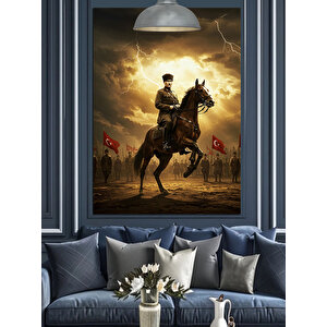 At Üstünde Mustafa Kemal Atatürk Dekoratif Kanvas - Mdf Ahşap Tablo 35x50 cm