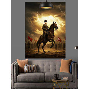 At Üstünde Mustafa Kemal Atatürk Dekoratif Kanvas - Mdf Ahşap Tablo 35x50 cm