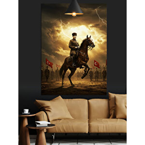 At Üstünde Mustafa Kemal Atatürk Dekoratif Kanvas - Mdf Ahşap Tablo