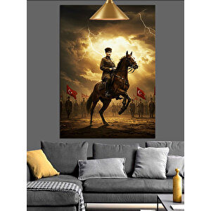 At Üstünde Mustafa Kemal Atatürk Dekoratif Kanvas - Mdf Ahşap Tablo