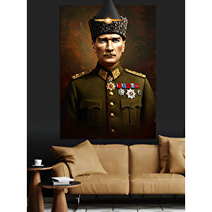 Askeri Üniformalı Mustafa Kemal Atatürk Dekoratif Kanvas - Mdf Ahşap Tablo 50x70 cm
