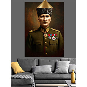 Askeri Üniformalı Mustafa Kemal Atatürk Dekoratif Kanvas - Mdf Ahşap Tablo 50x70 cm