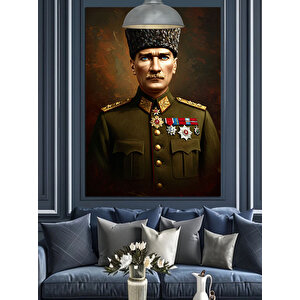 Askeri Üniformalı Mustafa Kemal Atatürk Dekoratif Kanvas - Mdf Ahşap Tablo 50x70 cm