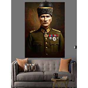 Askeri Üniformalı Mustafa Kemal Atatürk Dekoratif Kanvas - Mdf Ahşap Tablo